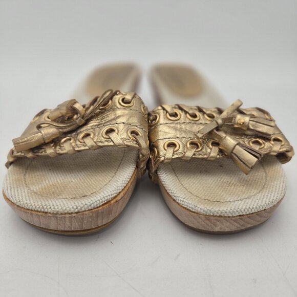 THE ORIGINAL CAR‎ SHOE Gold Tassel Wooden Slip On Italy Womens 35 4.5 Leather
